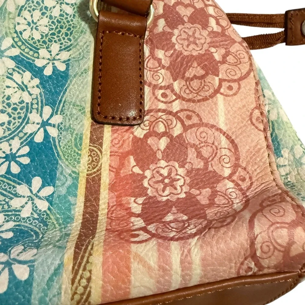 VTG Y2K Fossil Coronado Bohemian Multicolor Patchwork Bag Leather Cottage